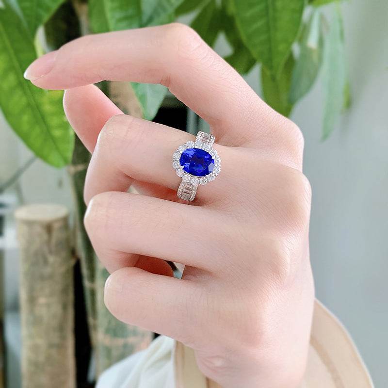 New Style High Carbon Diamond S925 Sterling Silver Luxury Halo Vintage 7x9mm Oval Ring