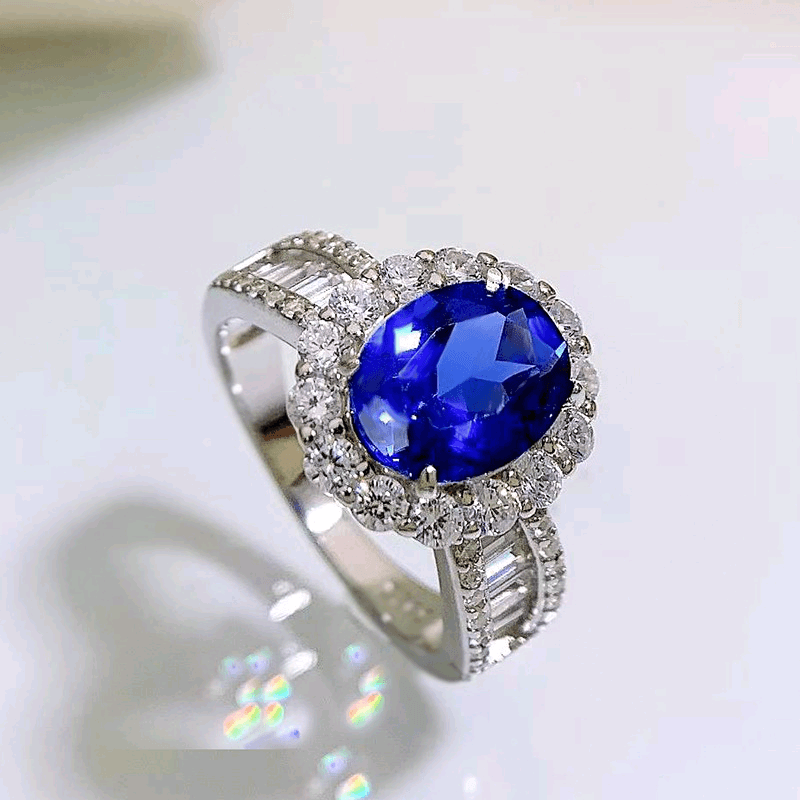 New Style High Carbon Diamond S925 Sterling Silver Luxury Halo Vintage 7x9mm Oval Ring