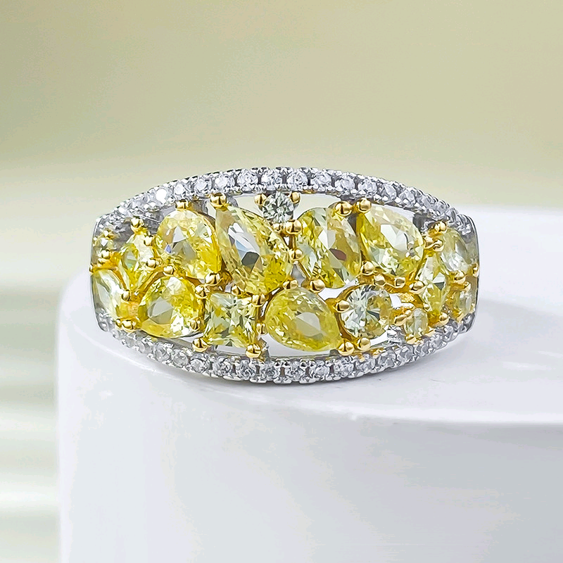 Light Luxury Ins-Style Micro-Pave High Carbon Diamond Women's Yellow Full Pavé Ring Versatile Elegant Design