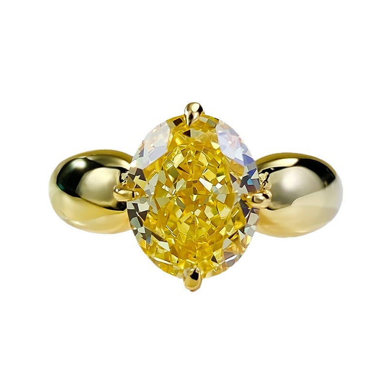 S925 Sterling Silver 8x10mm High Carbon Diamond & Snowflake-Cut Yellow Diamond Ring