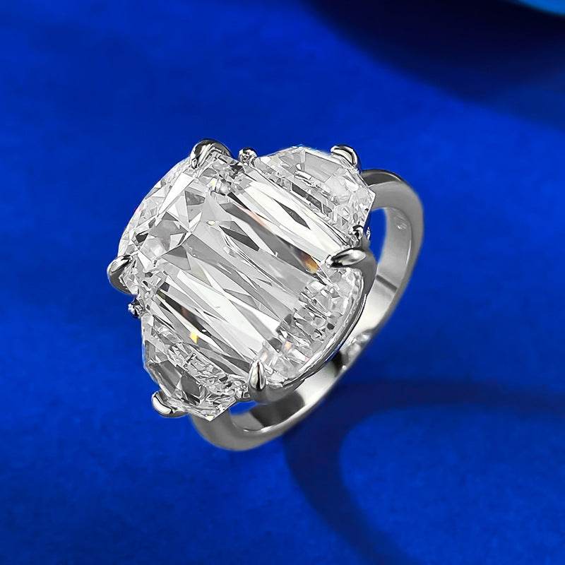 2025 New S925 Sterling Silver High-Carbon Diamond 10x14mm Prism-Cut Chunky Square Ring - MOWTE