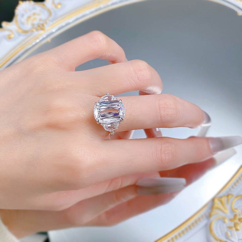 2025 New S925 Sterling Silver High-Carbon Diamond 10x14mm Prism-Cut Chunky Square Ring - MOWTE