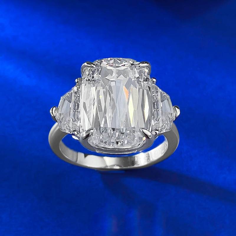 2025 New S925 Sterling Silver High-Carbon Diamond 10x14mm Prism-Cut Chunky Square Ring - MOWTE
