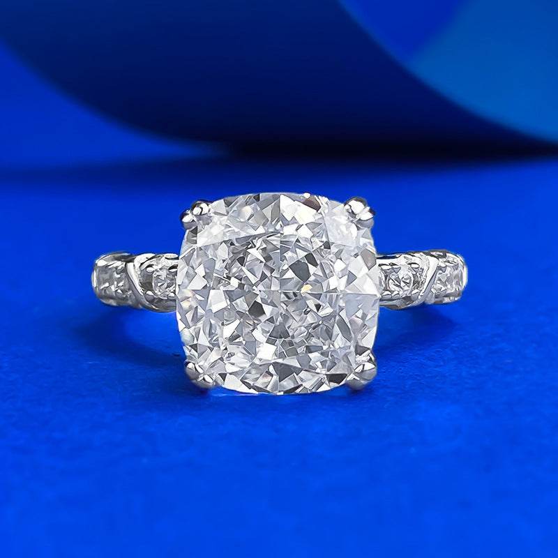 New S925 Sterling Silver High-Carbon Diamond Ice Cut 10x10mm Stylish Everyday Ring - MOWTE