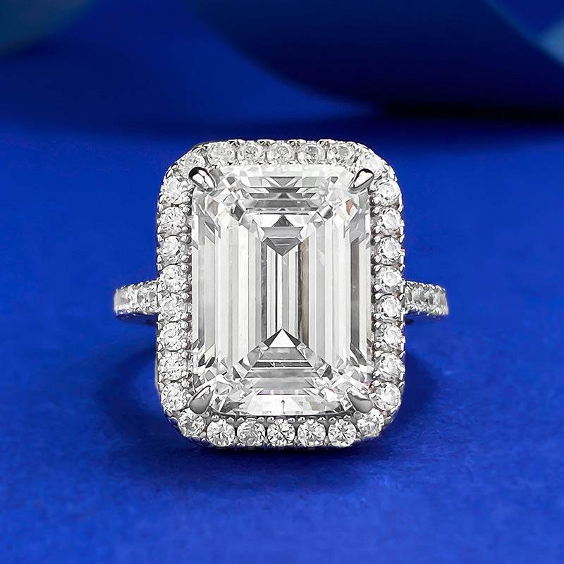 2025 New S925 Sterling Silver High-Carbon Diamond Elongated Step-Cut 10x14mm Asscher White Ring