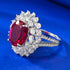 S925 Sterling Silver Pigeon Blood Red Simulated Diamond 8x10mm Oval-Cut Floral Cluster Wedding Ring - MOWTE