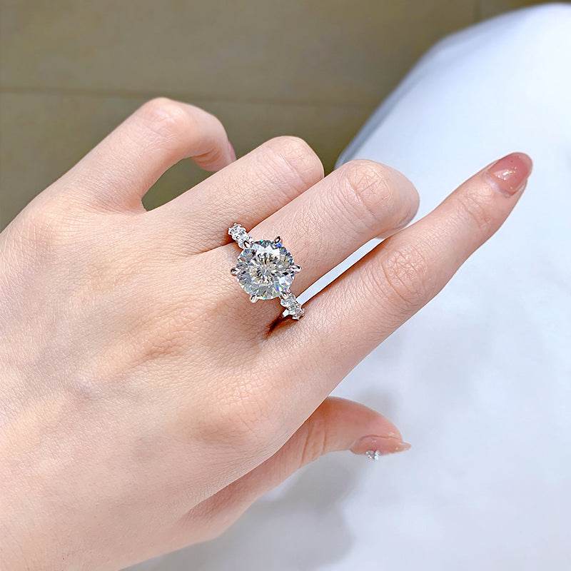 New 925 Sterling Silver 5 Carat Firework-Cut Aurora Six-Prong Women's Luxury Premium Ring