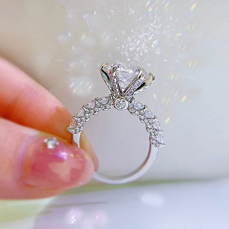 New 925 Sterling Silver 5 Carat Firework-Cut Aurora Six-Prong Women's Luxury Premium Ring