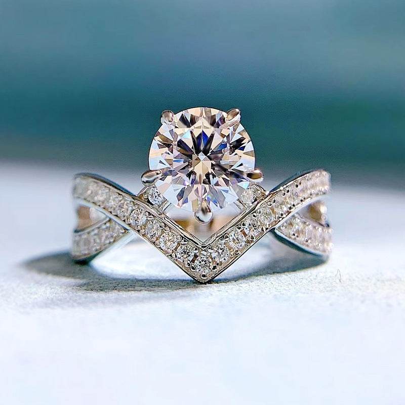 Classic S925 Sterling Silver 1 Carat White Diamond Women's Wedding Ring - MOWTE