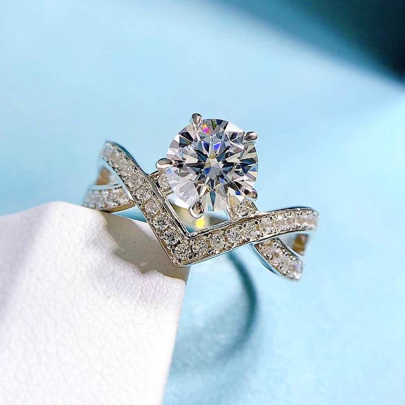 Classic S925 Sterling Silver 1 Carat White Diamond Women's Wedding Ring - MOWTE