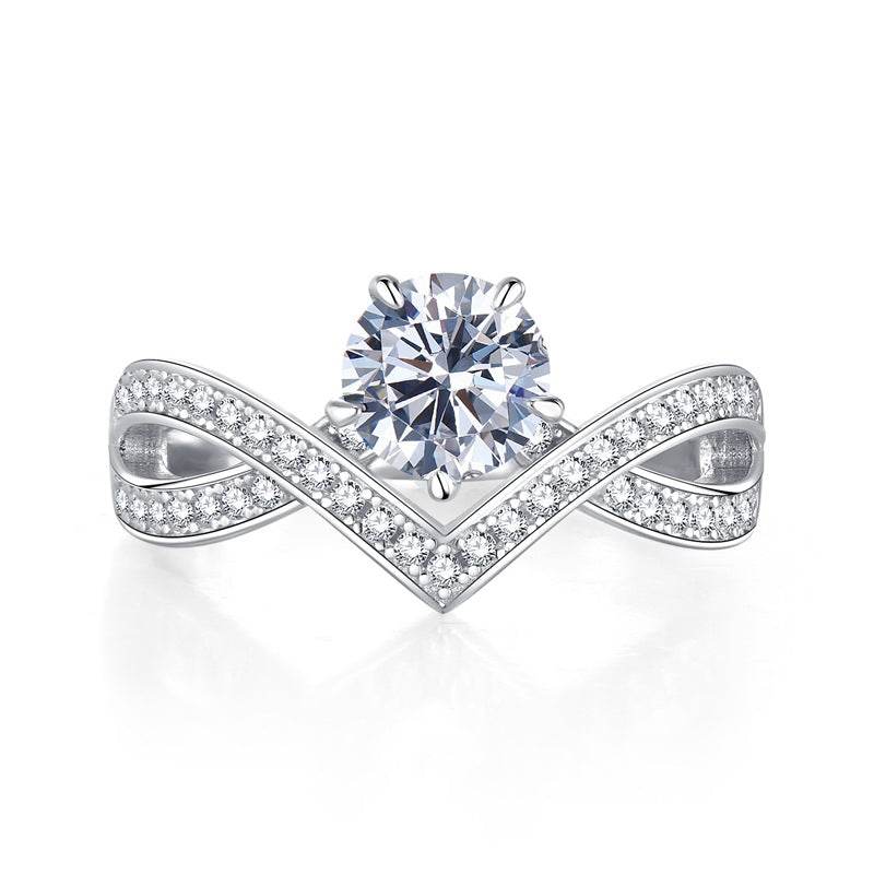 Classic S925 Sterling Silver 1 Carat White Diamond Women's Wedding Ring - MOWTE