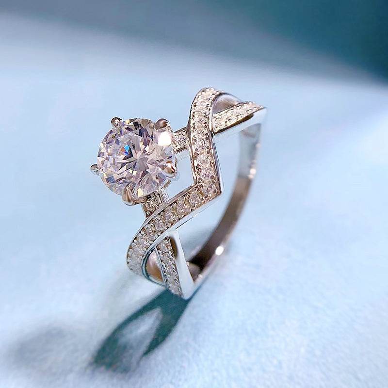 Classic S925 Sterling Silver 1 Carat White Diamond Women's Wedding Ring - MOWTE