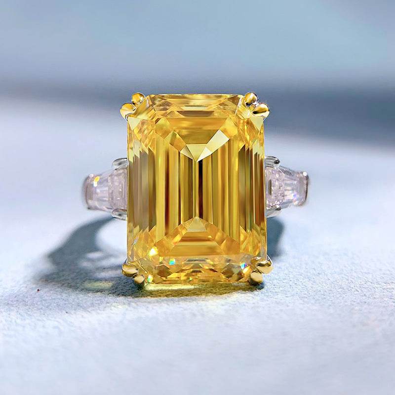 925 sterling silver ring luxury high carbon diamond ring 11*15 emerald cut engagement ring - MOWTE