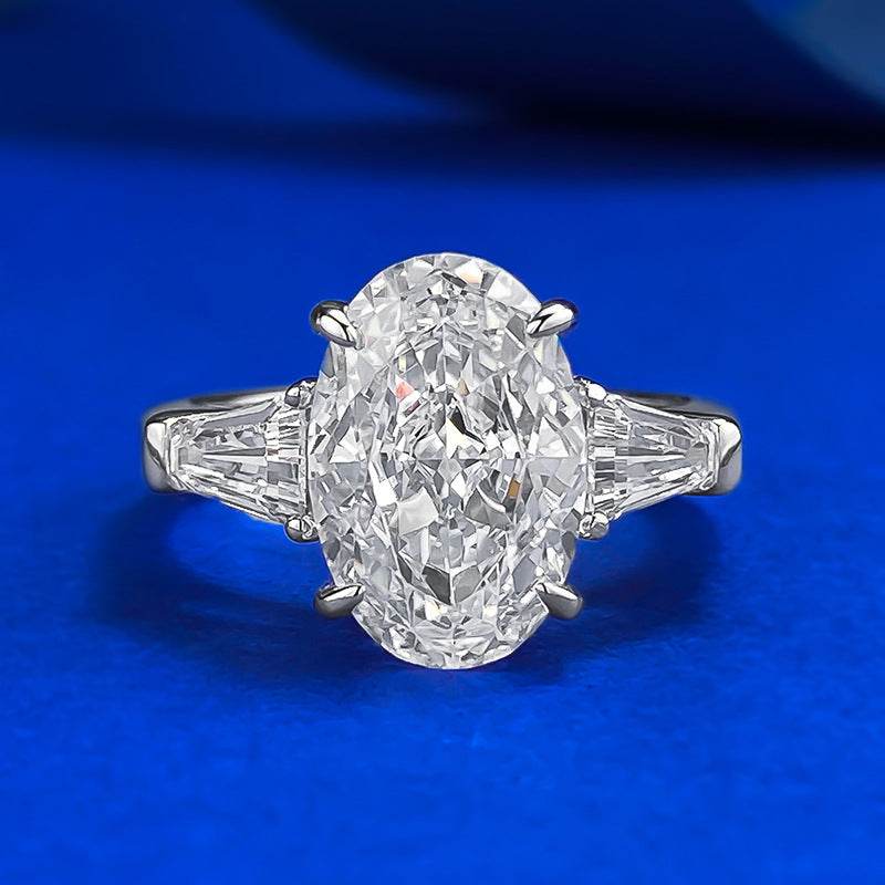 New 925 Silver High Carbon Diamond Ice Flower Cut 8 * 12 Pigeon Egg Wedding Ring for Women - MOWTE