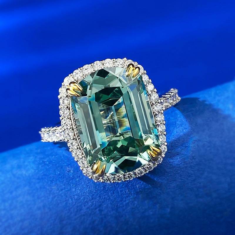 S925 Sterling Silver Stylish Everyday Wear 10x14mm Tourmaline Green Ring - MOWTE