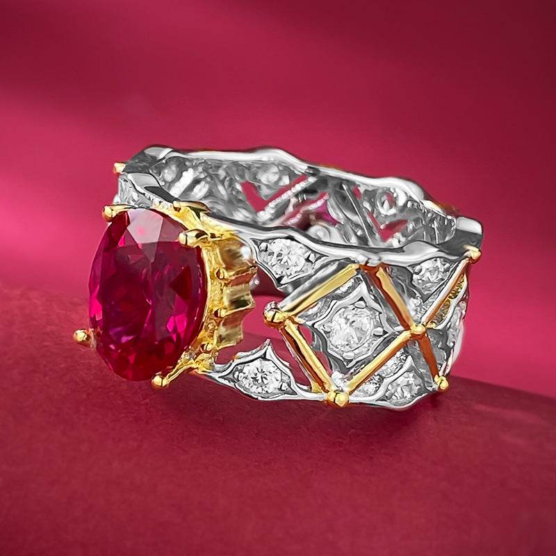 New Italian Craftsmanship Palace Retro 7 * 9mm Dove Blood Red Ring with Elegant Style - MOWTE