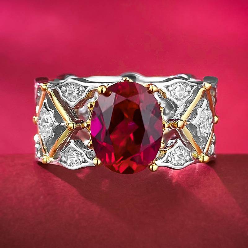 New Italian Craftsmanship Palace Retro 7 * 9mm Dove Blood Red Ring with Elegant Style - MOWTE