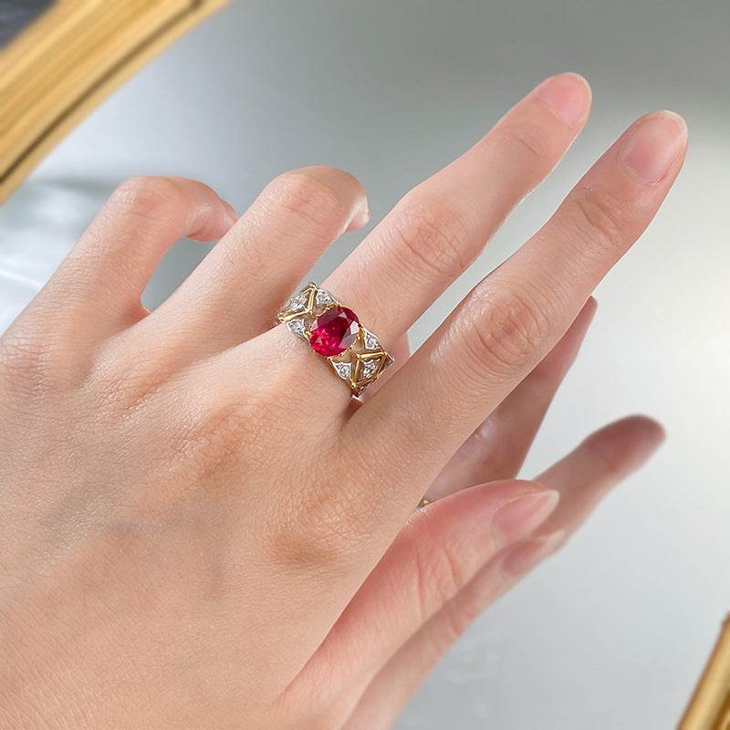 New Italian Craftsmanship Palace Retro 7 * 9mm Dove Blood Red Ring with Elegant Style - MOWTE