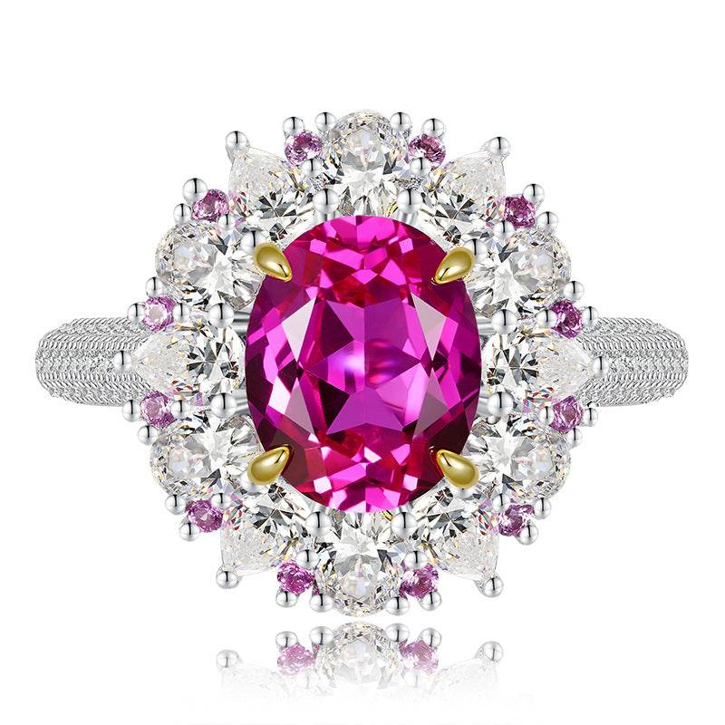 New Style S925 Sterling Silver Elegant 8*10 Pink Diamond Ring for Women French-style fashionable and versatile piece - MOWTE