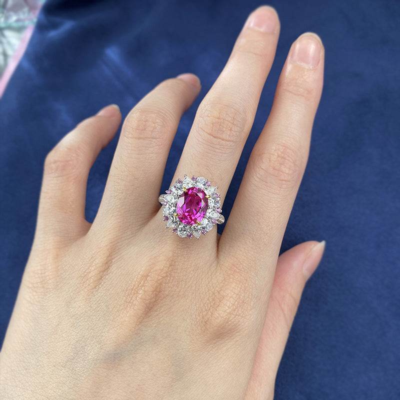 New Style S925 Sterling Silver Elegant 8*10 Pink Diamond Ring for Women French-style fashionable and versatile piece - MOWTE