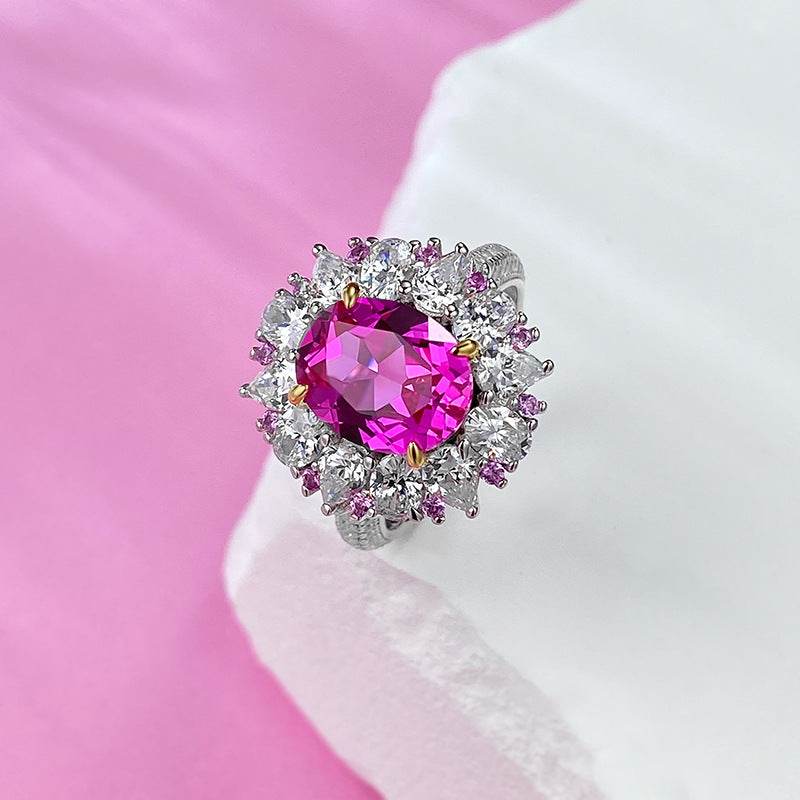 New Style S925 Sterling Silver Elegant 8*10 Pink Diamond Ring for Women French-style fashionable and versatile piece - MOWTE