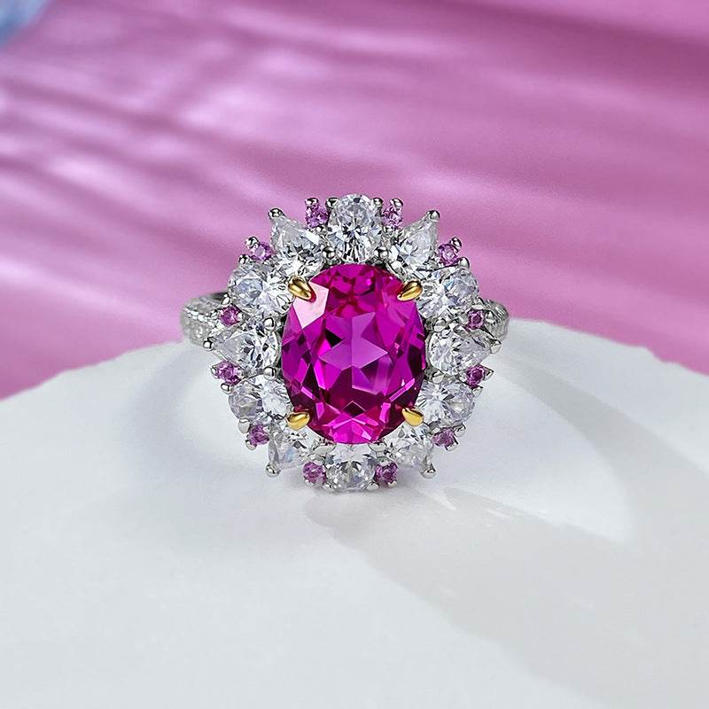 New Style S925 Sterling Silver Elegant 8*10 Pink Diamond Ring for Women French-style fashionable and versatile piece - MOWTE