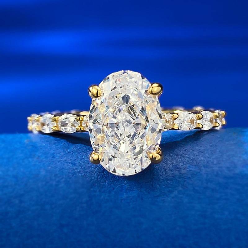 Fashionable Luxurious S925 Sterling Silver Ring Inlaid with High-carbon Diamonds Oval-shaped Size 7*10mm Basic Style Ring Suitable for Stacking - MOWTE