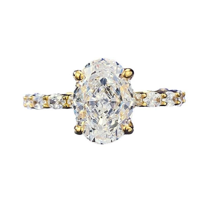 Fashionable Luxurious S925 Sterling Silver Ring Inlaid with High-carbon Diamonds Oval-shaped Size 7*10mm Basic Style Ring Suitable for Stacking - MOWTE