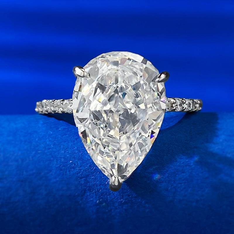 Hot-selling huge 10*14mm pear-shaped high-carbon diamond water drop pure silver engagement ring for women - MOWTE