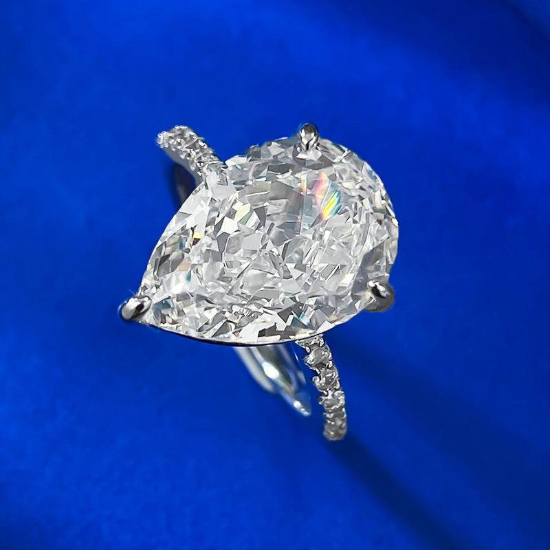 Hot-selling huge 10*14mm pear-shaped high-carbon diamond water drop pure silver engagement ring for women - MOWTE
