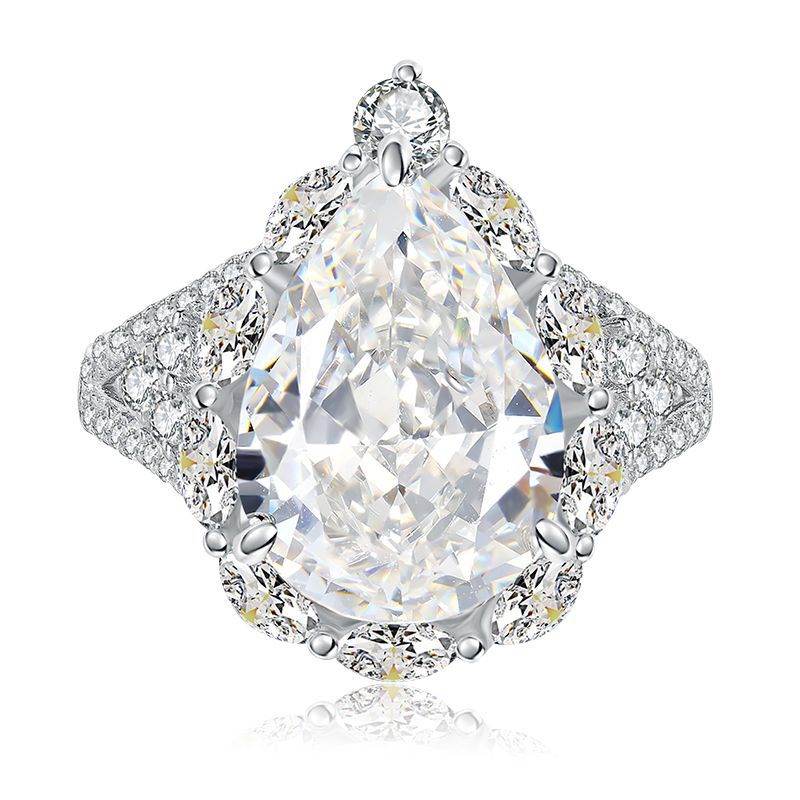 Luxurious Cluster-set High-carbon Imitation Diamond G Color 10*14mm Large Pear Cut Water Drop Engagement Ring