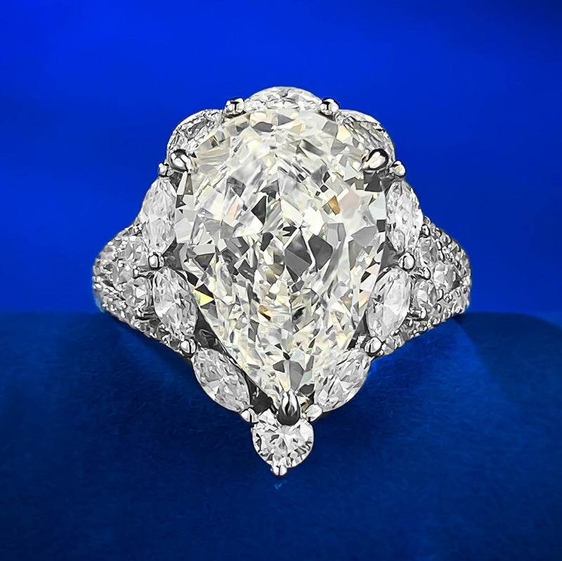 Luxurious Cluster-set High-carbon Imitation Diamond G Color 10*14mm Large Pear Cut Water Drop Engagement Ring