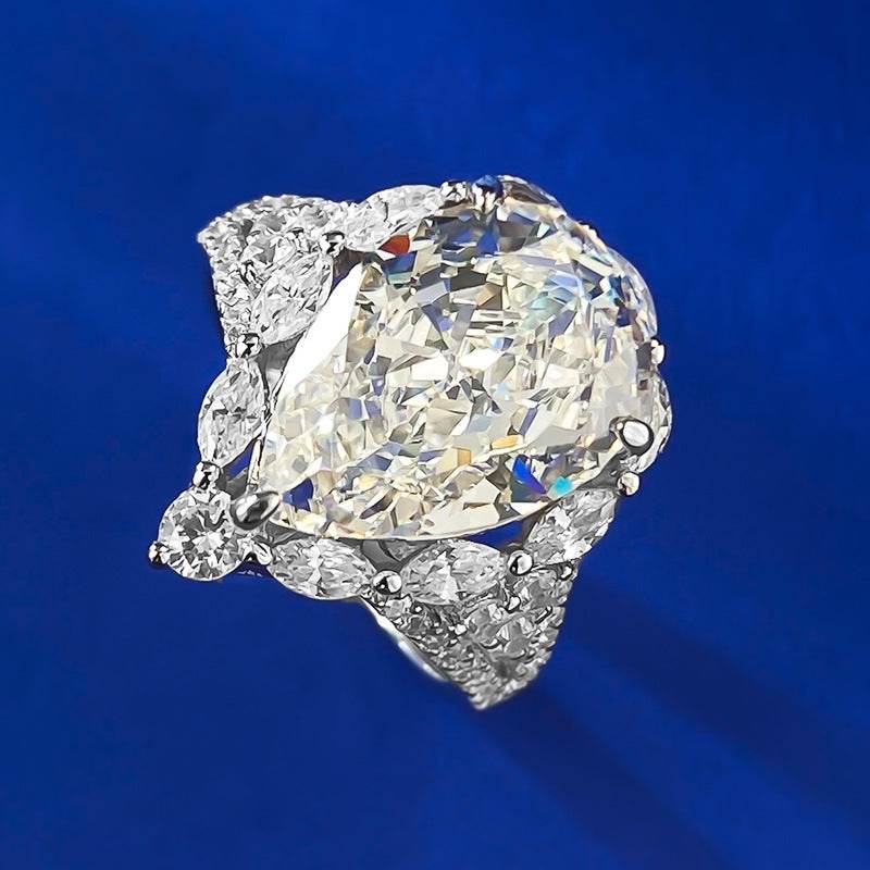 Luxurious Cluster-set High-carbon Imitation Diamond G Color 10*14mm Large Pear Cut Water Drop Engagement Ring