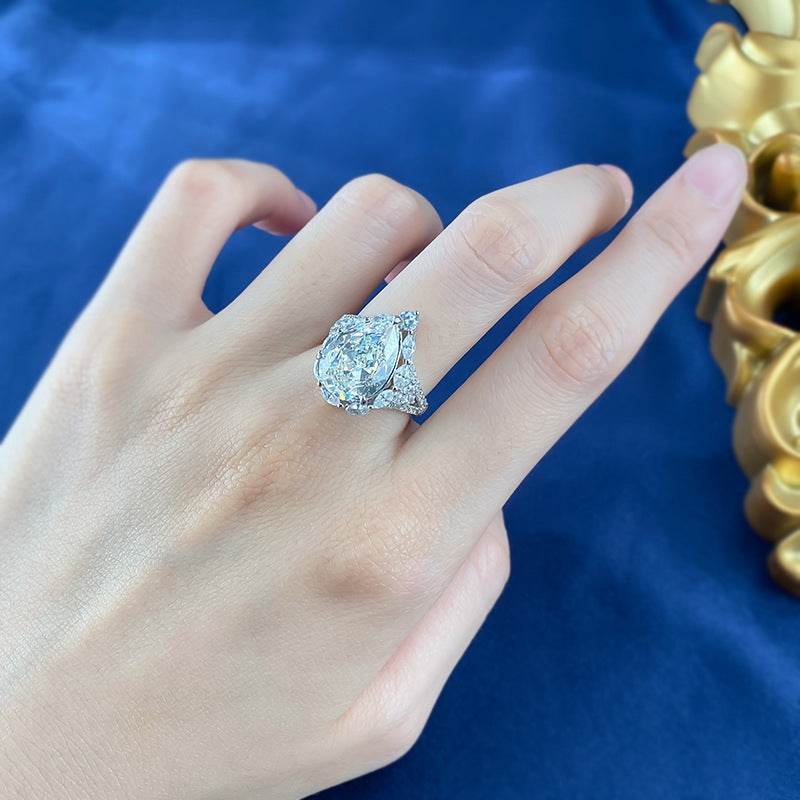 Luxurious Cluster-set High-carbon Imitation Diamond G Color 10*14mm Large Pear Cut Water Drop Engagement Ring