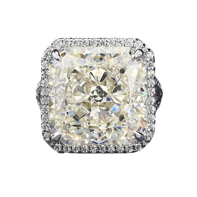 S925 Sterling Silver huge 12x14mm High Carbon Diamond & Snowflake-Cut wedding G Diamond Ring - MOWTE