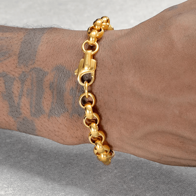 18K Gold-colored Handchain hip-hop titanium steel circular bracelet suitable for both men and women high-end O-shaped design - MOWTE