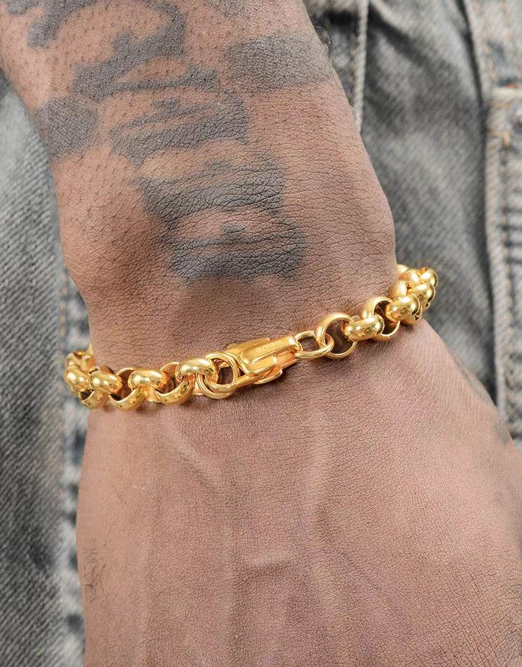 18K Gold-colored Handchain hip-hop titanium steel circular bracelet suitable for both men and women high-end O-shaped design - MOWTE