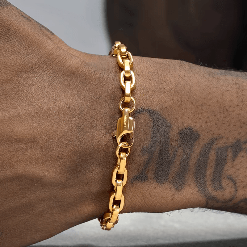 18K Gold-colored Handchain hip-hop titanium steel bracelet suitable for both men and women high-end O-shape - MOWTE