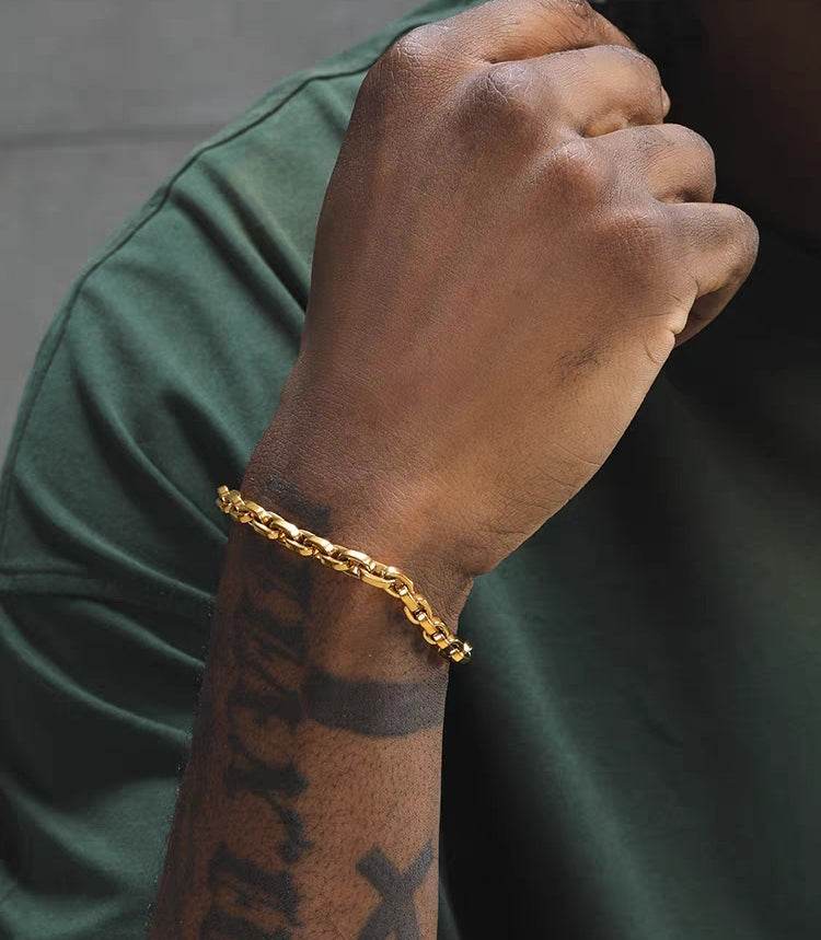 18K Gold-colored Handchain hip-hop titanium steel bracelet suitable for both men and women high-end O-shape