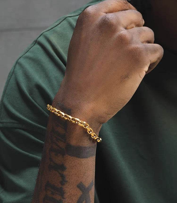 18K Gold-colored Handchain hip-hop titanium steel bracelet suitable for both men and women high-end O-shape - MOWTE