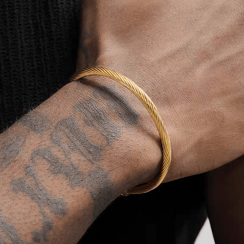 18K gold bracelet men and women hip-hop trend titanium Fried Dough Twists bangle adjustable opening