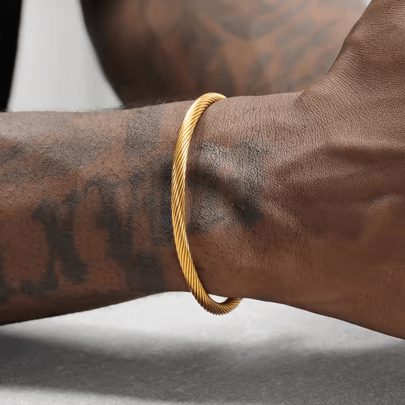 18K gold bracelet men and women hip-hop trend titanium Fried Dough Twists bangle adjustable opening - MOWTE