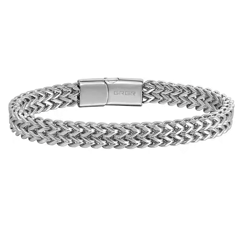 Double layer silver titanium steel bracelet for men with niche design magnet clasp versatile and trendy not fading - MOWTE