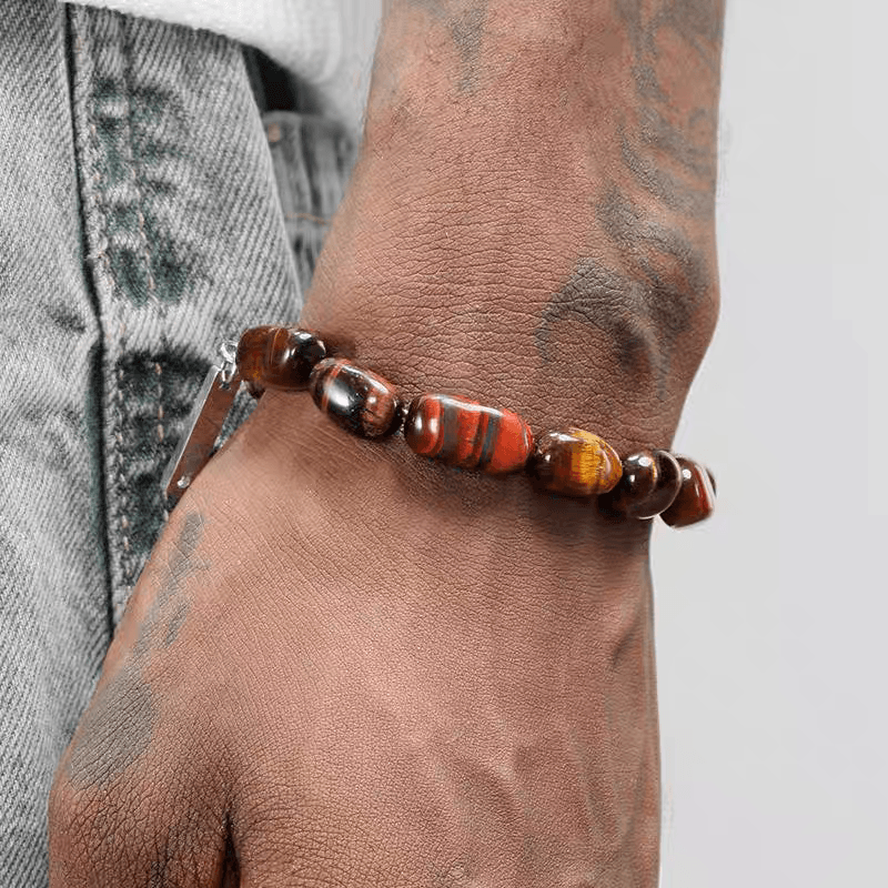 Natural Alien Tiger Eye Stone Bracelet Men's Trendy Retro Tiger Eye Stone Bracelet Women's Stone Jewelry High End - MOWTE