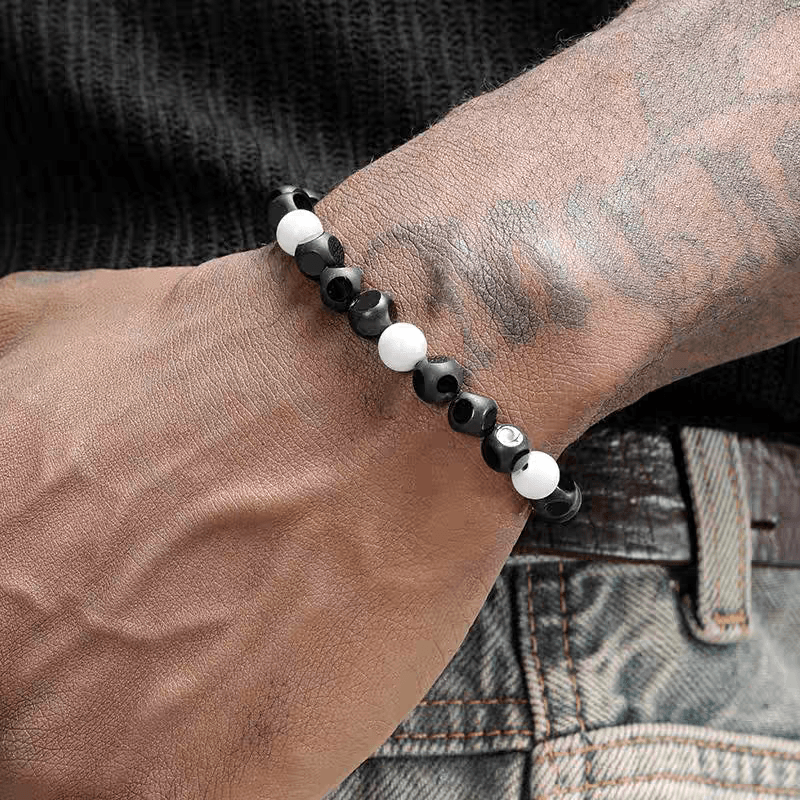 Cut black agate bracelet men trendy versatile white turquoise handmade bead bracelet for women minimalist ins - MOWTE