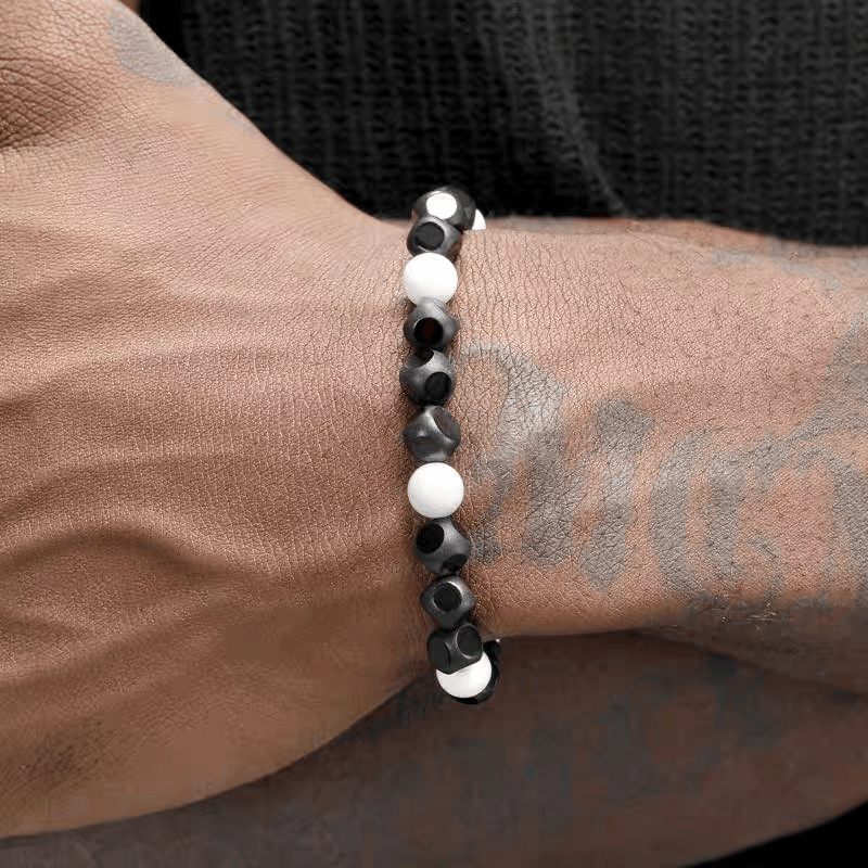Cut black agate bracelet men trendy versatile white turquoise handmade bead bracelet for women minimalist ins - MOWTE