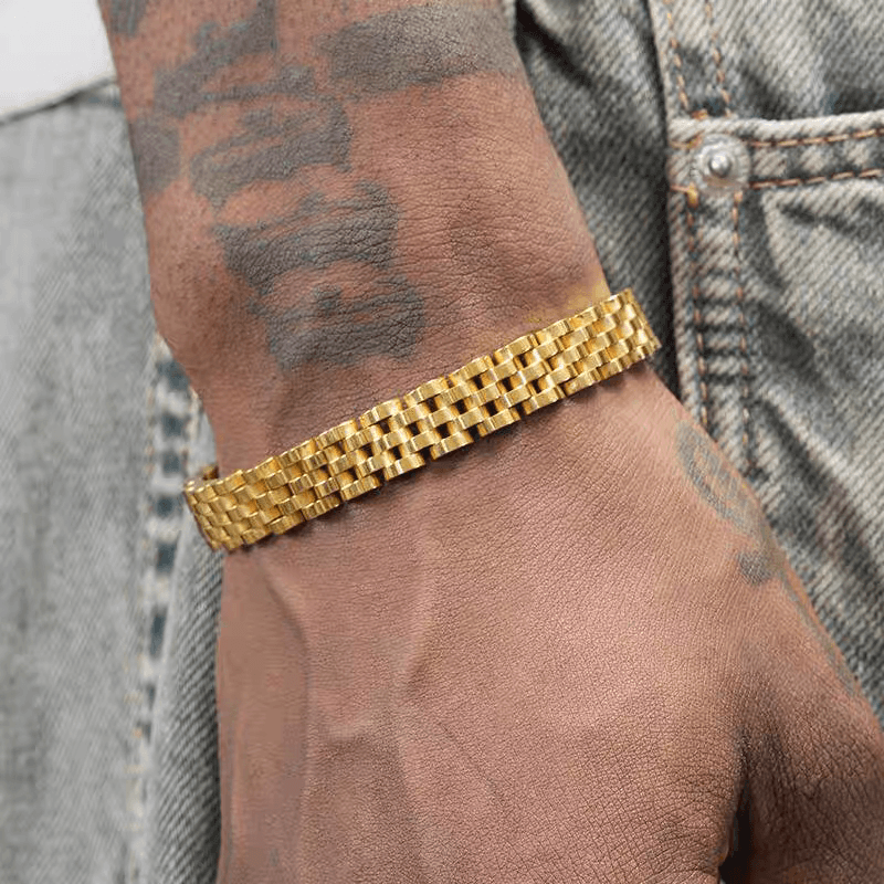Polishing Bracelet Men's Hip Hop Street Rap Thin Gold Strap Bracelet Trendy - MOWTE