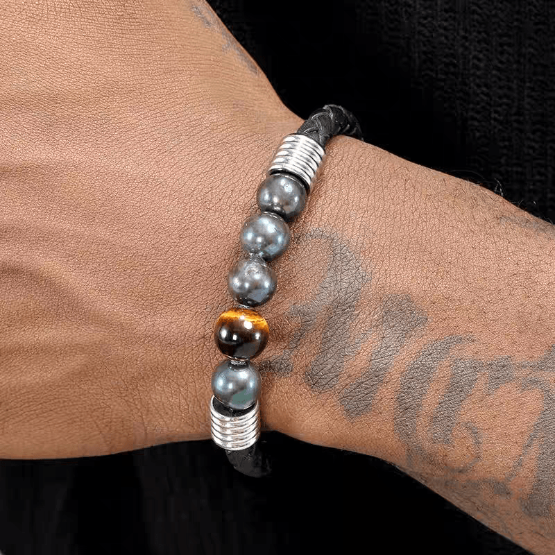 Purple Pearl Bracelet for Men Trendy Retro Versatile Weaving Rope Tiger Eye Stone Bracelet Women's High End Bracelet - MOWTE