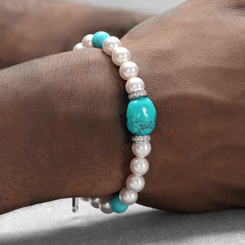 Retro pearl bracelet for men trendy fashion turquoise bracelet for women high-end - MOWTE