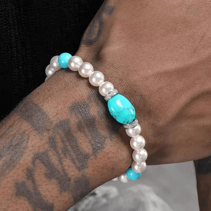 Retro pearl bracelet for men trendy fashion turquoise bracelet for women high-end - MOWTE